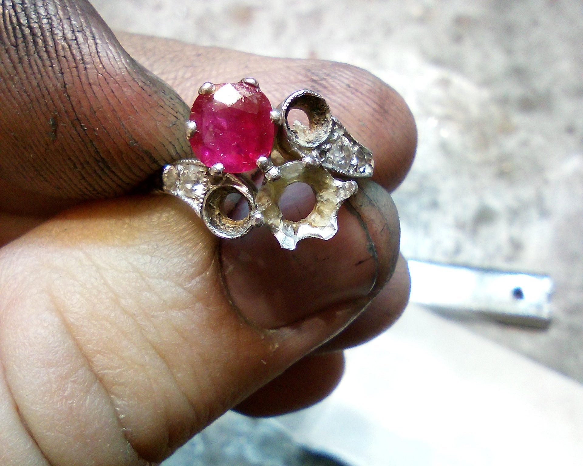 Image showing a before-and-after of an old, perhaps dated, piece of jewelry next to its transformed, modern custom counterpart