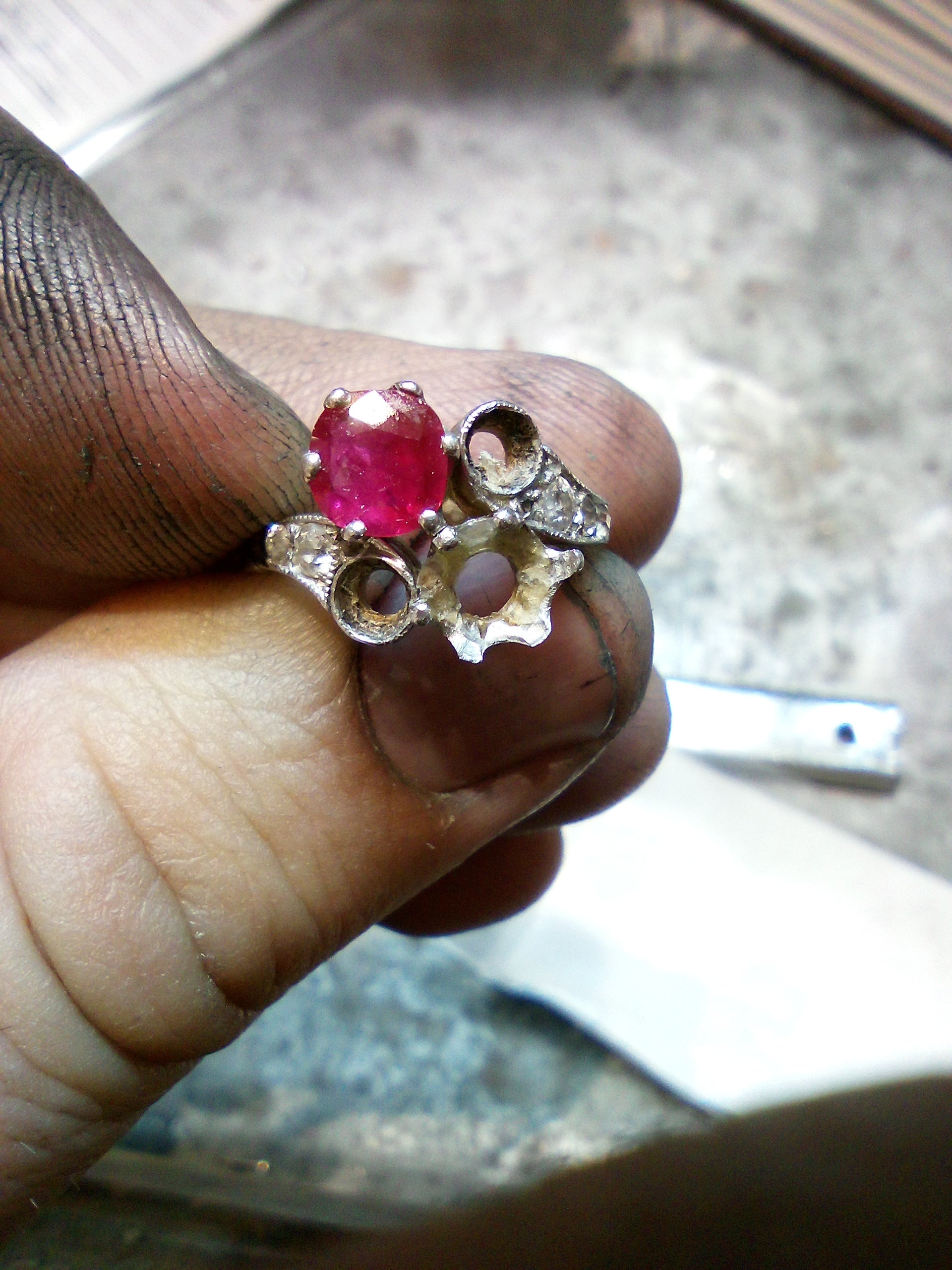 Image showing a before-and-after of an old, perhaps dated, piece of jewelry next to its transformed, modern custom counterpart