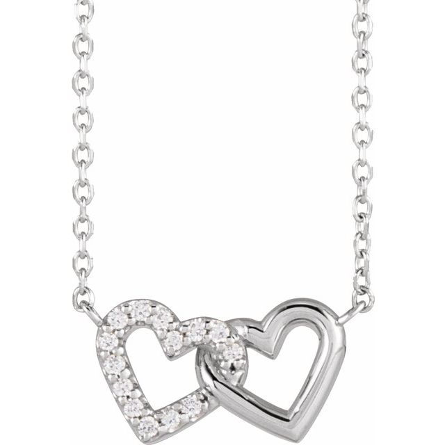 Platinum .05 CTW Natural Diamond Petite Double Interlocking Heart 16-18" Necklace