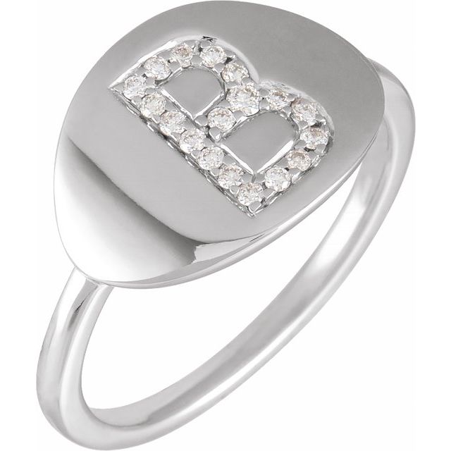 14K White 1/8 CTW Natural Diamond Initial B Ring