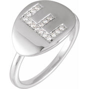 14K White 1/10 CTW Natural Diamond Initial E Ring