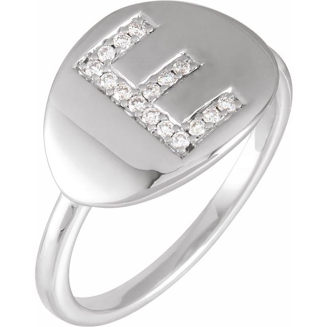 14K White 1/10 CTW Natural Diamond Initial E Ring