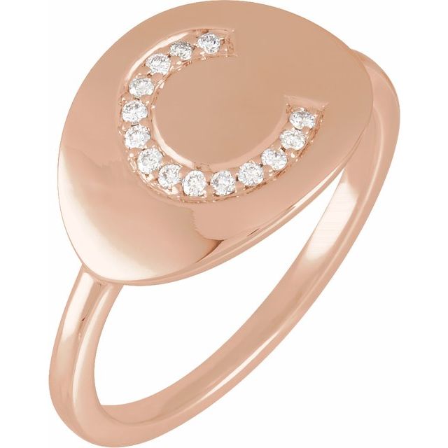 14K Rose .08 CTW Natural Diamond Initial C Ring
