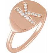 14K Rose 1/10 CTW Natural Diamond Initial K Ring