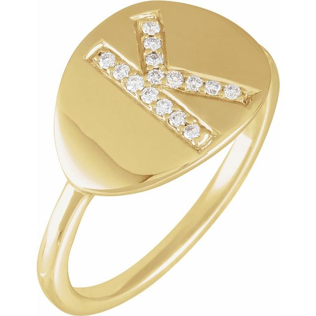 14K Yellow 1/10 CTW Natural Diamond Initial K Ring