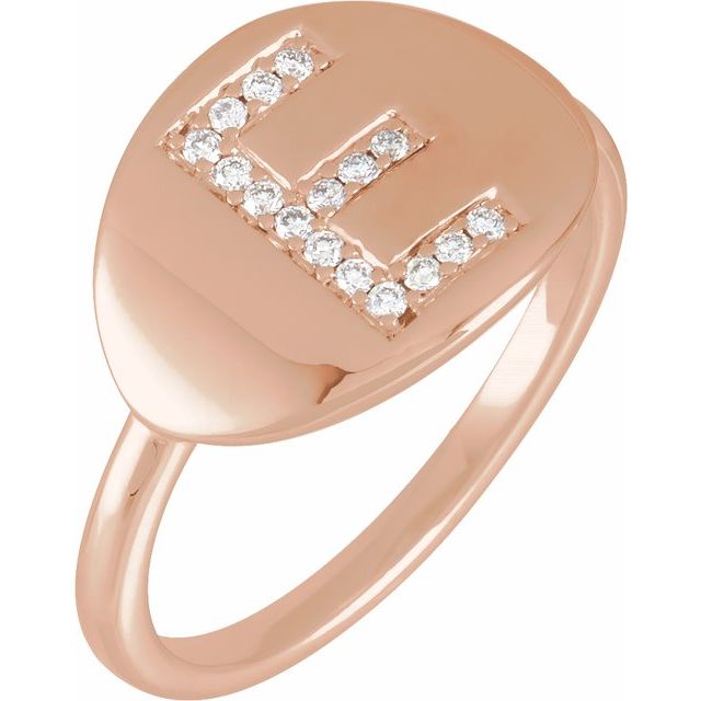 14K Rose 1/10 CTW Natural Diamond Initial E Ring