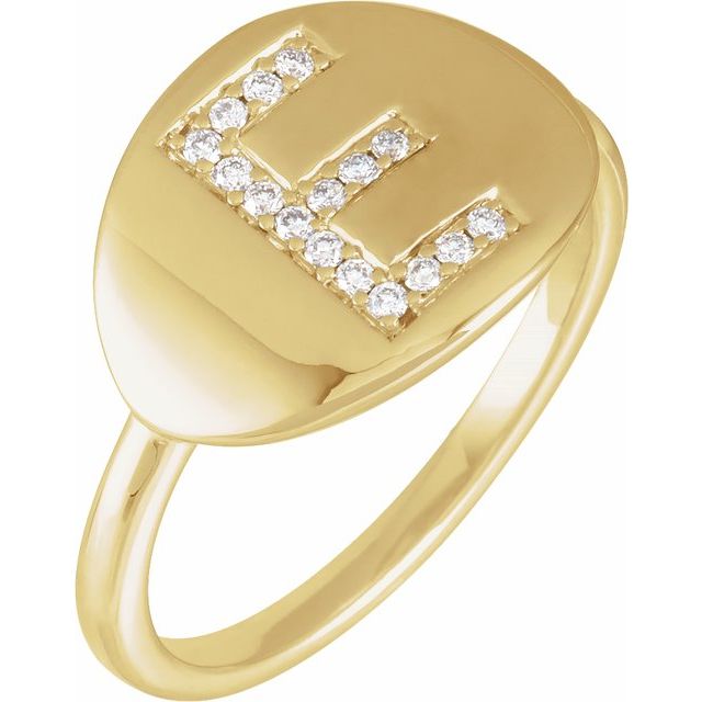 14K Yellow 1/10 CTW Natural Diamond Initial E Ring