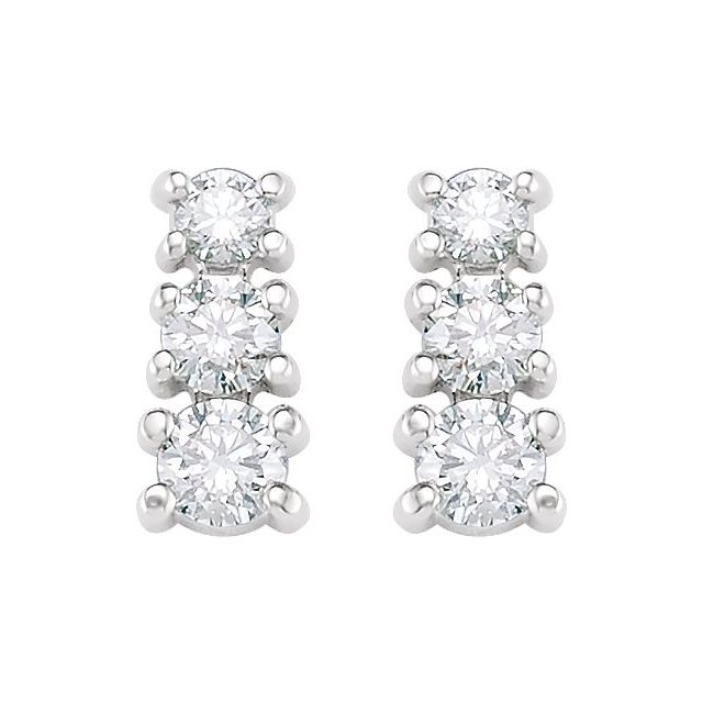 14K White 3/8 CTW Natural Diamond Three-Stone Earrings