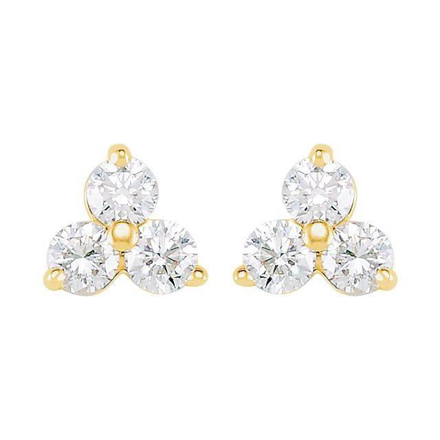 14K Yellow 1/3 CTW Natural Diamond Three-Stone Stud Earrings