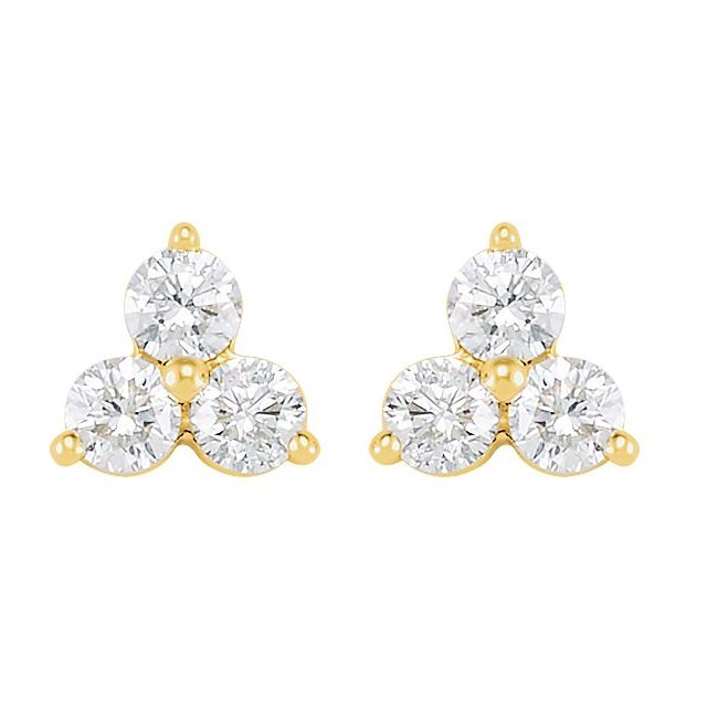 14K Yellow 5/8 CTW Natural Diamond Three-Stone Stud Earrings
