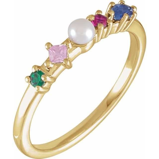 14K Yellow Cultured White Freshwater Pearl & Natural Multi-Gemstone Ring - Elegant Jewelry by Brand