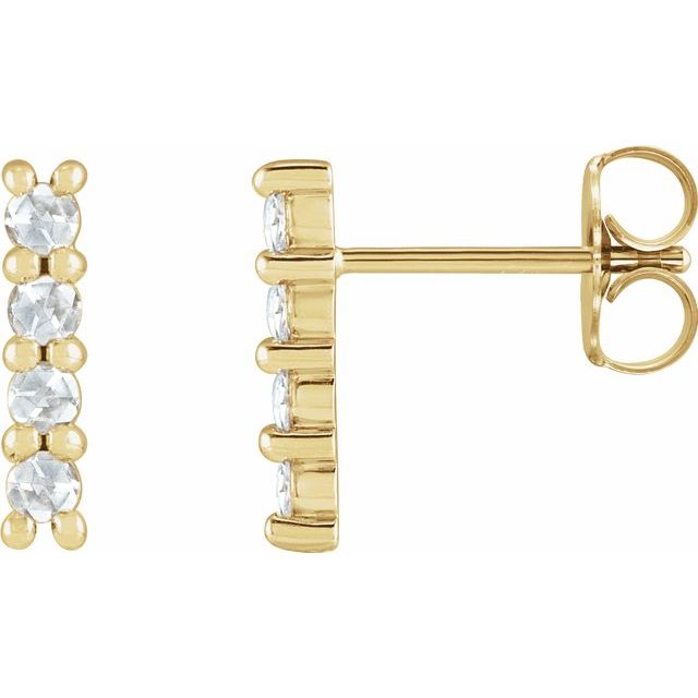 14K Yellow Rose-Cut Natural Diamond Bar Earrings - 1/6 CTW