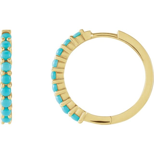 14K Yellow Natural Turquoise 20 mm Huggie Hoop Earrings - Elegant Jewelry by Your Brand