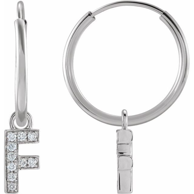 14K White .04 CTW Natural Diamond Single Initial F Hoop Earring