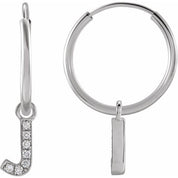 14K White .025 CTW Natural Diamond Single Initial J Hoop Earring