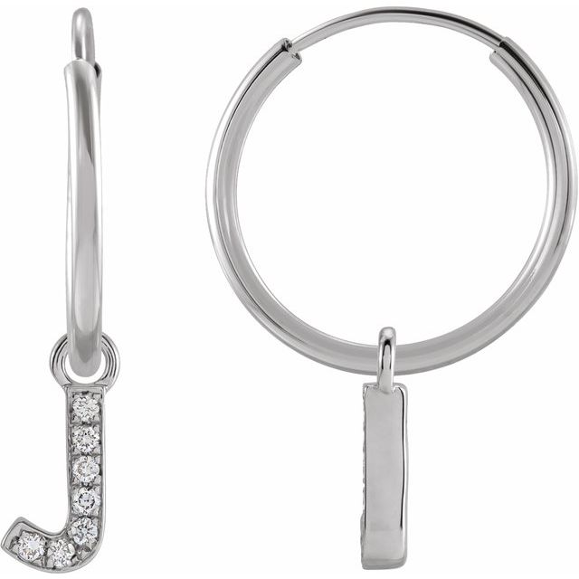 14K White .025 CTW Natural Diamond Single Initial J Hoop Earring