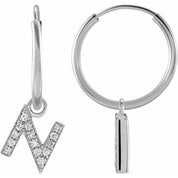 14K White .05 CTW Natural Diamond Single Initial N Hoop Earring