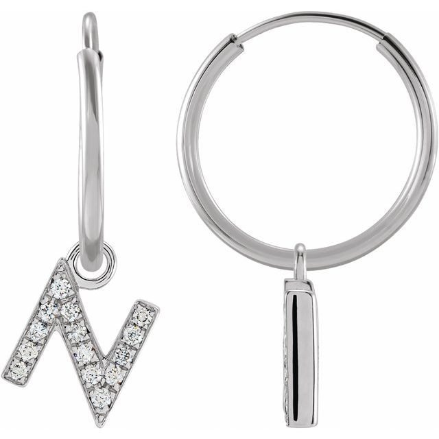 14K White .05 CTW Natural Diamond Single Initial N Hoop Earring