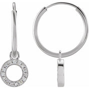 14K White .04 CTW Natural Diamond Single Initial O Hoop Earring