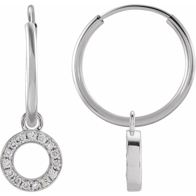 14K White .04 CTW Natural Diamond Single Initial O Hoop Earring