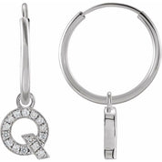 14K White .05 CTW Natural Diamond Single Initial Q Hoop Earring