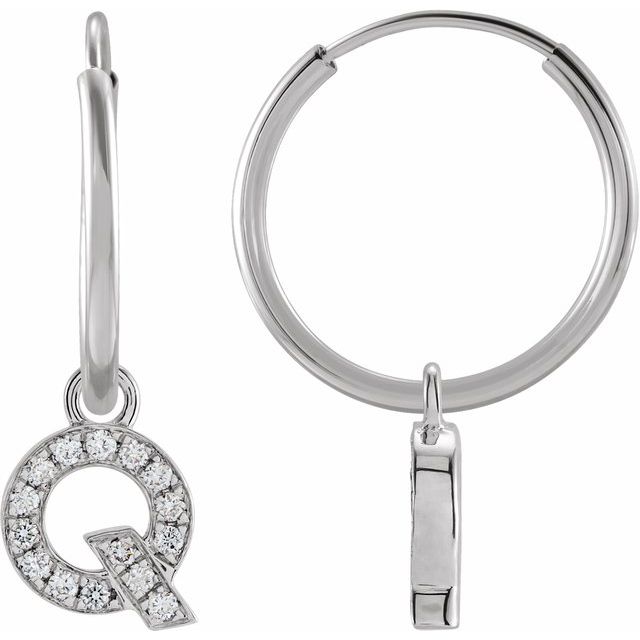 14K White .05 CTW Natural Diamond Single Initial Q Hoop Earring