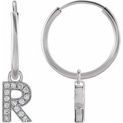 14K White .05 CTW Natural Diamond Single Initial R Hoop Earring