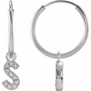 14K White .05 CTW Natural Diamond Single Initial S Hoop Earring