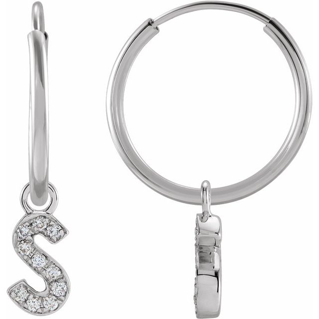 14K White .05 CTW Natural Diamond Single Initial S Hoop Earring