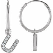 14K White .04 CTW Natural Diamond Single Initial U Hoop Earring