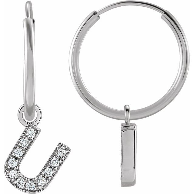 14K White .04 CTW Natural Diamond Single Initial U Hoop Earring