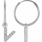 14K White .03 CTW Natural Diamond Single Initial V Hoop Earring
