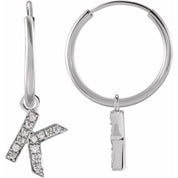 14K White .03 CTW Natural Diamond Single Initial K Hoop Earring