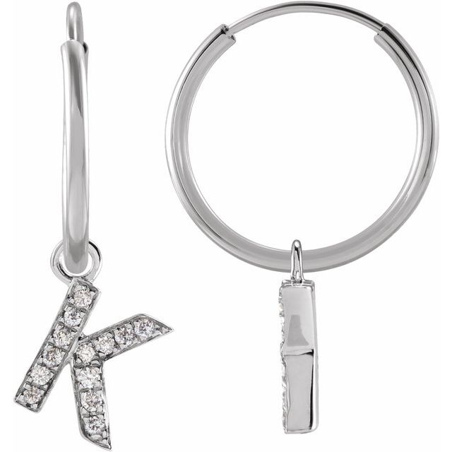 14K White .03 CTW Natural Diamond Single Initial K Hoop Earring