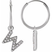14K White .06 CTW Natural Diamond Single Initial W Hoop Earring