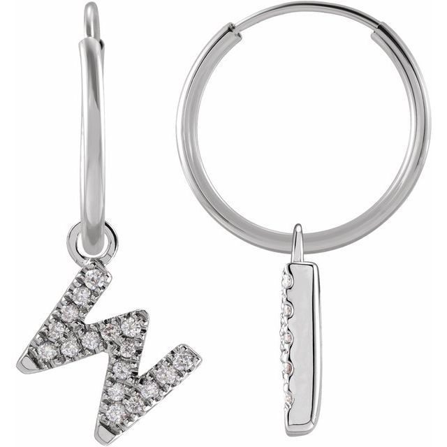 14K White .06 CTW Natural Diamond Single Initial W Hoop Earring