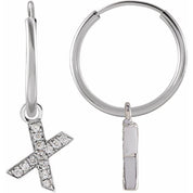 14K White .04 CTW Natural Diamond Single Initial X Hoop Earring