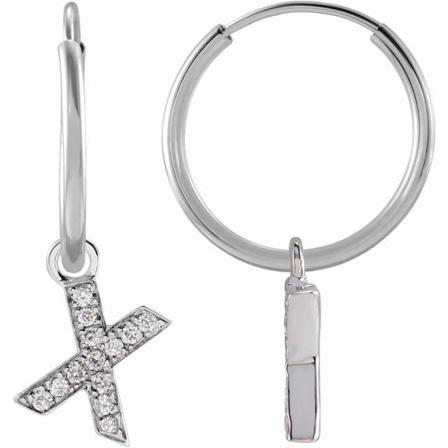 14K White .04 CTW Natural Diamond Single Initial X Hoop Earring