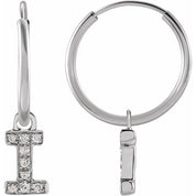 14K White .03 CTW Natural Diamond Single Initial I Hoop Earring