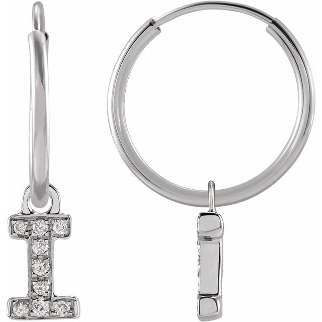 14K White .03 CTW Natural Diamond Single Initial I Hoop Earring