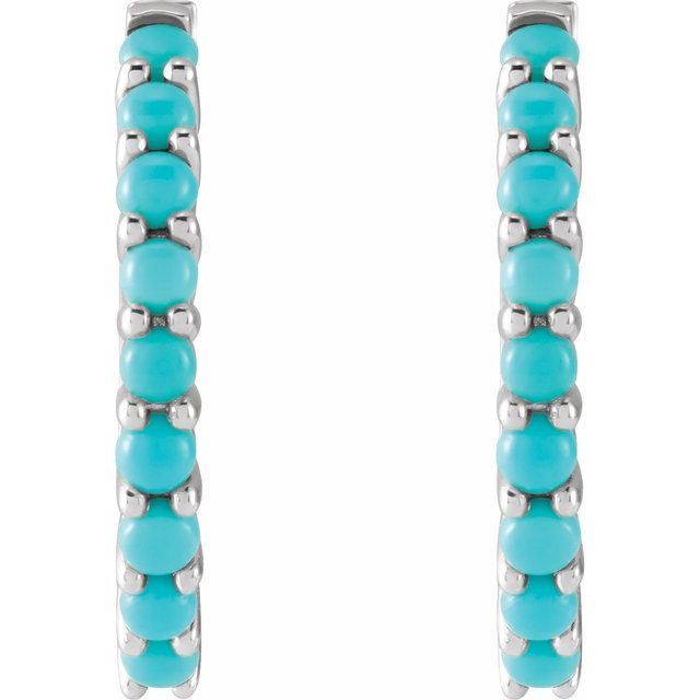 Platinum Natural Turquoise 20 mm Huggie Hoop Earrings