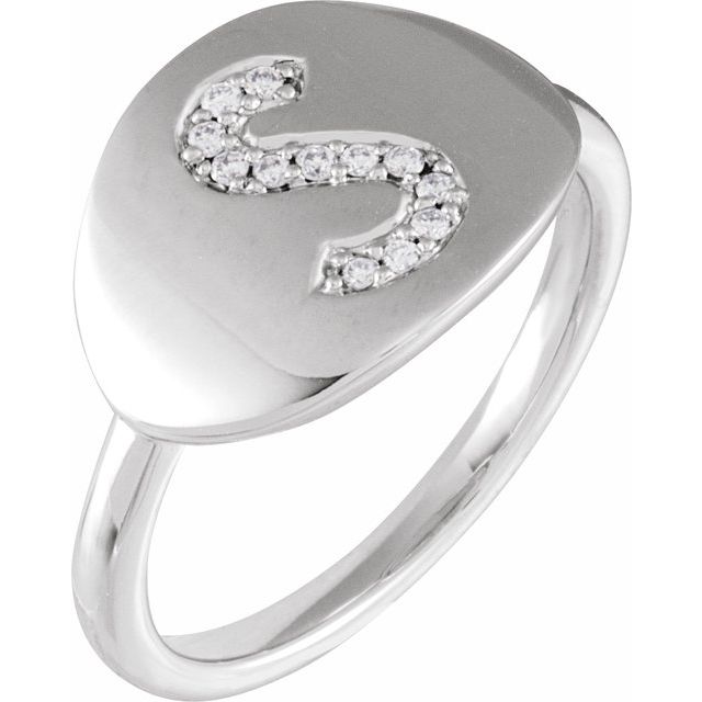 14K White .07 CTW Natural Diamond Initial S Ring