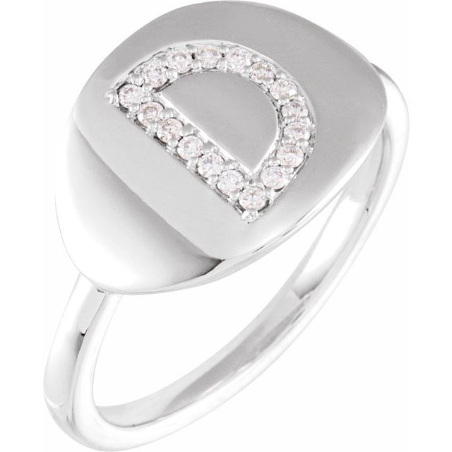 14K White 1/10 CTW Natural Diamond Initial D Ring