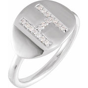 14K White 1/10 CTW Natural Diamond Initial H Ring
