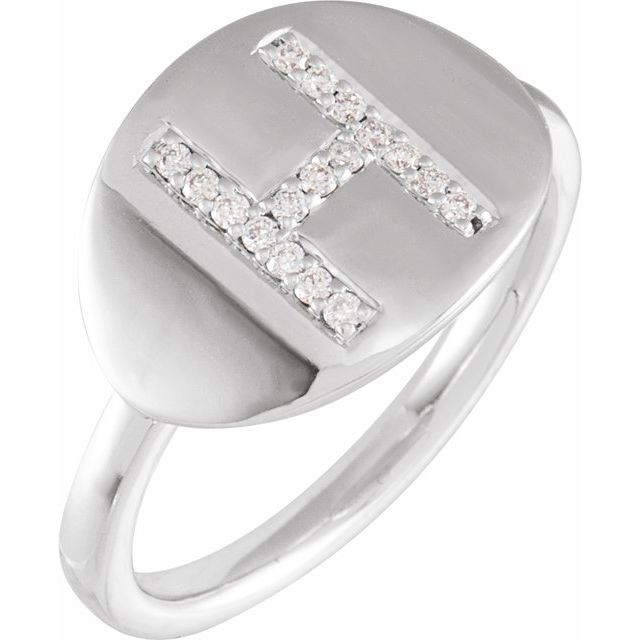 14K White 1/10 CTW Natural Diamond Initial H Ring