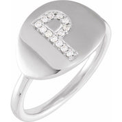 14K White .08 CTW Natural Diamond Initial P Ring