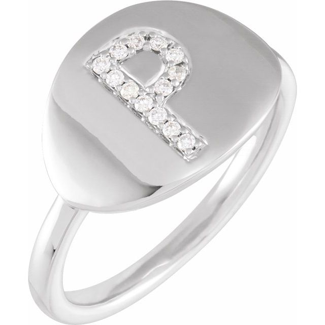 14K White .08 CTW Natural Diamond Initial P Ring
