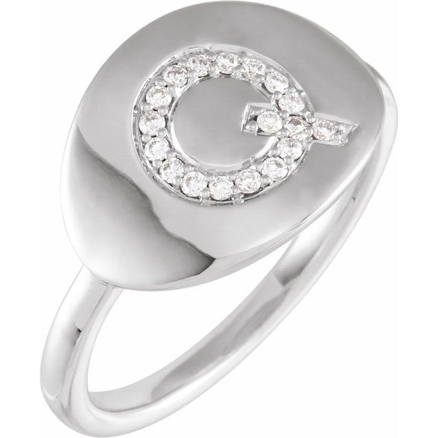 14K White 1/10 CTW Natural Diamond Initial Q Ring
