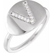 14K White .08 CTW Natural Diamond Initial V Ring