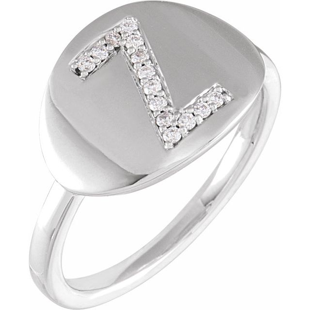 14K White 1/10 CTW Natural Diamond Initial Z Ring